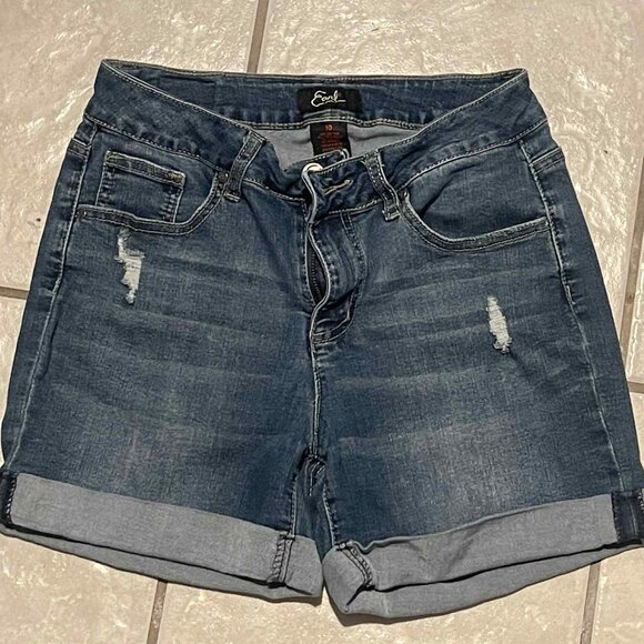 Earl Jean Womens Shorts 10 Blue Denim Roll Leg Mid‎ Rise - Picture 1 of 6